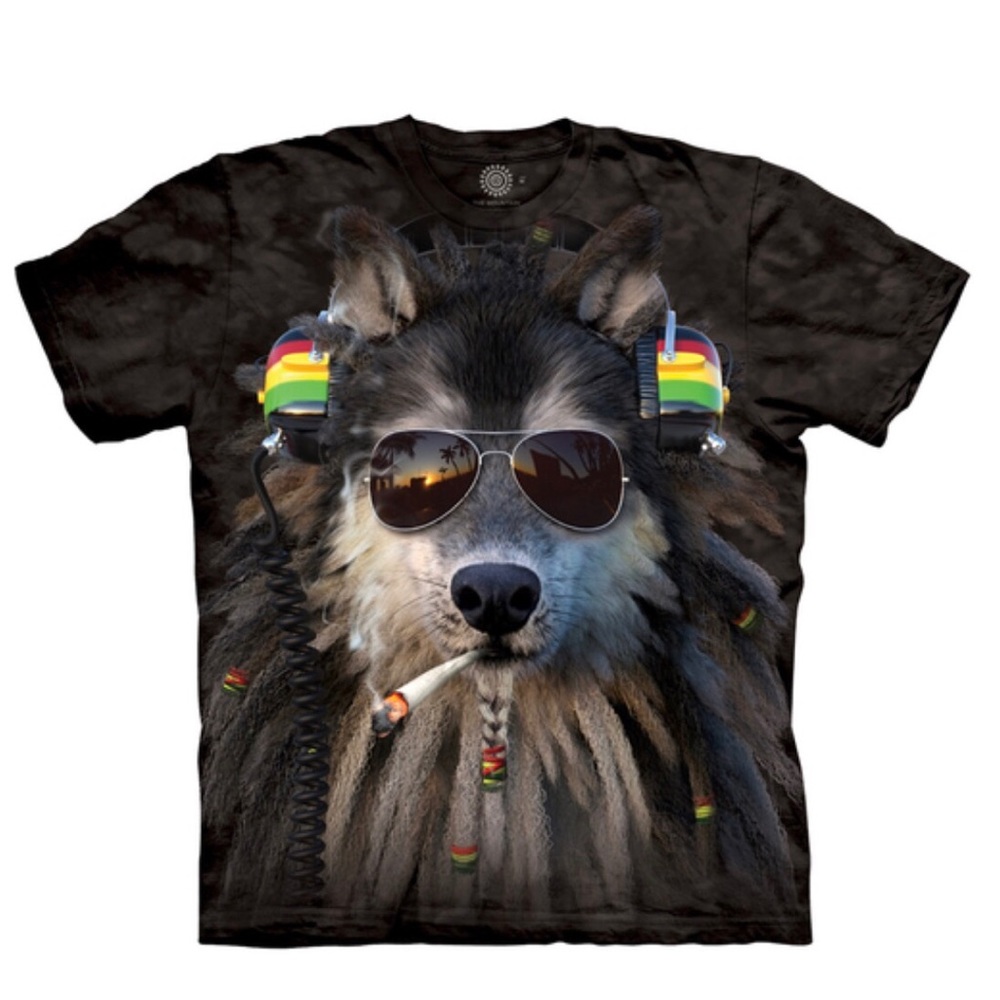 The Mountain men’s short sleeve bleach dye dj rasta wolf unisex t shirt size 2XL